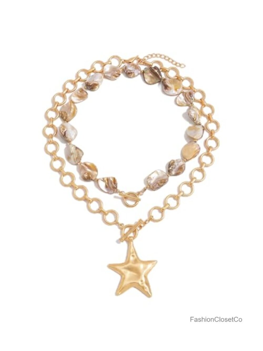 Layered Star & Seashell Necklace Set Polished Alloy Boho Beach